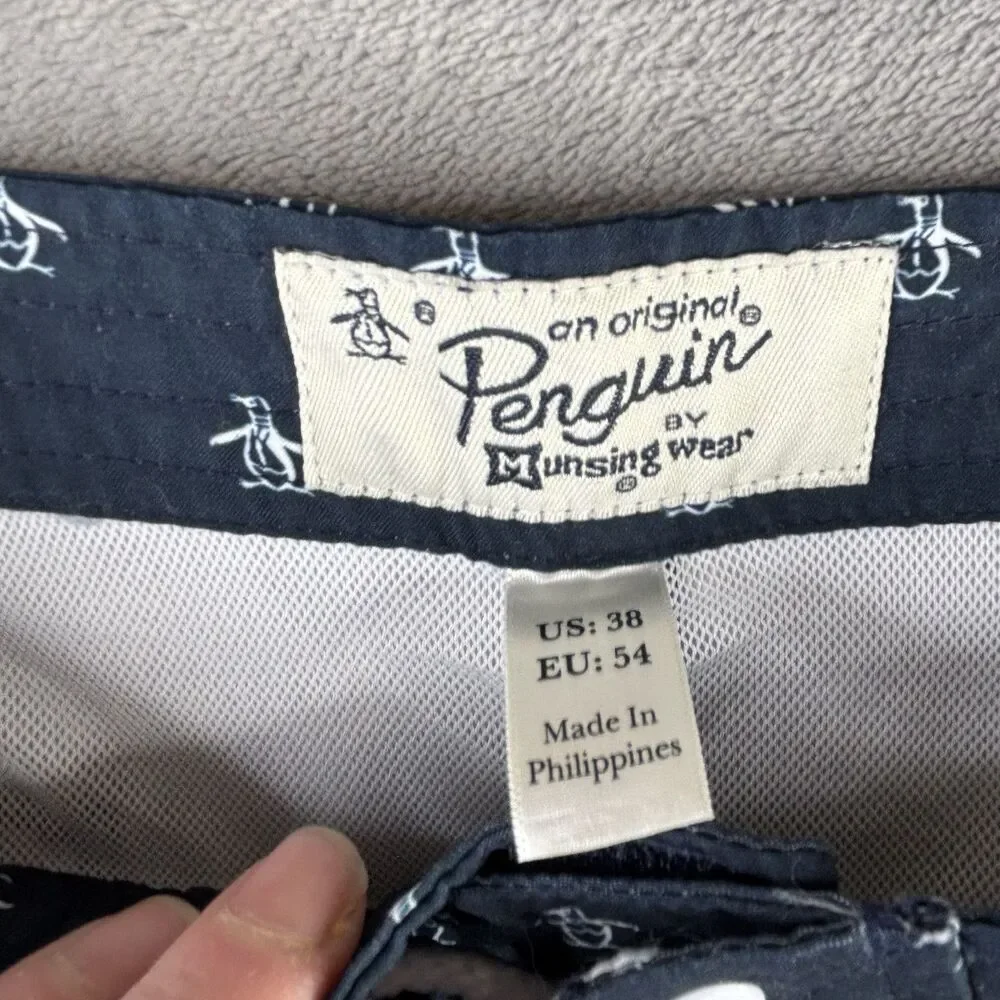Penguin Swim Trunks Men's 38 Volley 6” Shorts Lined‎ Blue All Over Print Logo